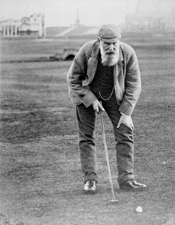 Old Tom Morris addressing the ball, ca. 1905